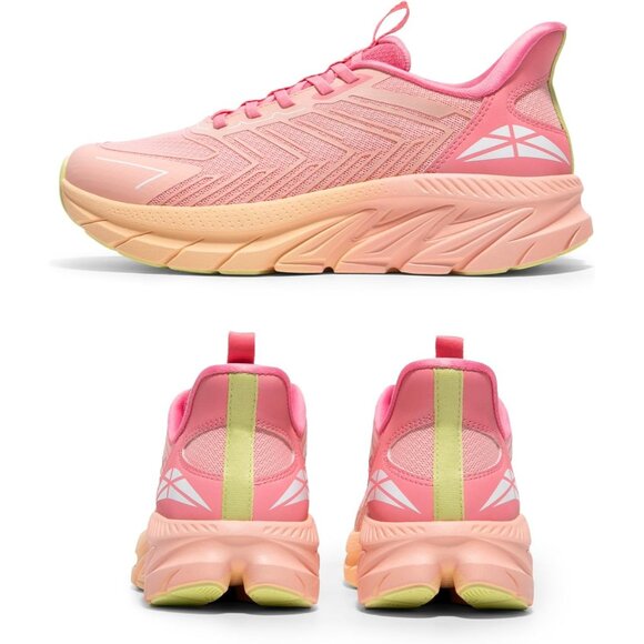 Women's Pink Orange Walking Shoes Comfort Breathable Non-Slip Gym Sneaker - Picture 7 of 8